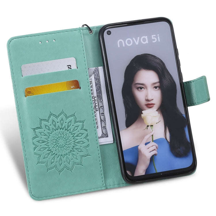 Pressed Printing Sunflower Pattern Horizontal Flip PU Leather Case for Huawei Nova 5i / P20 Lite ...