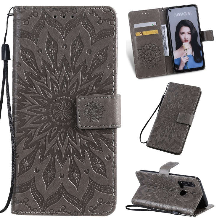Pressed Printing Sunflower Pattern Horizontal Flip PU Leather Case for Huawei Nova 5i / P20 Lite ...
