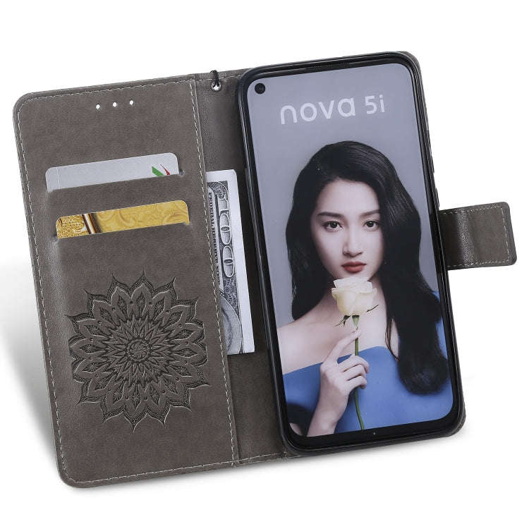 Pressed Printing Sunflower Pattern Horizontal Flip PU Leather Case for Huawei Nova 5i / P20 Lite ...