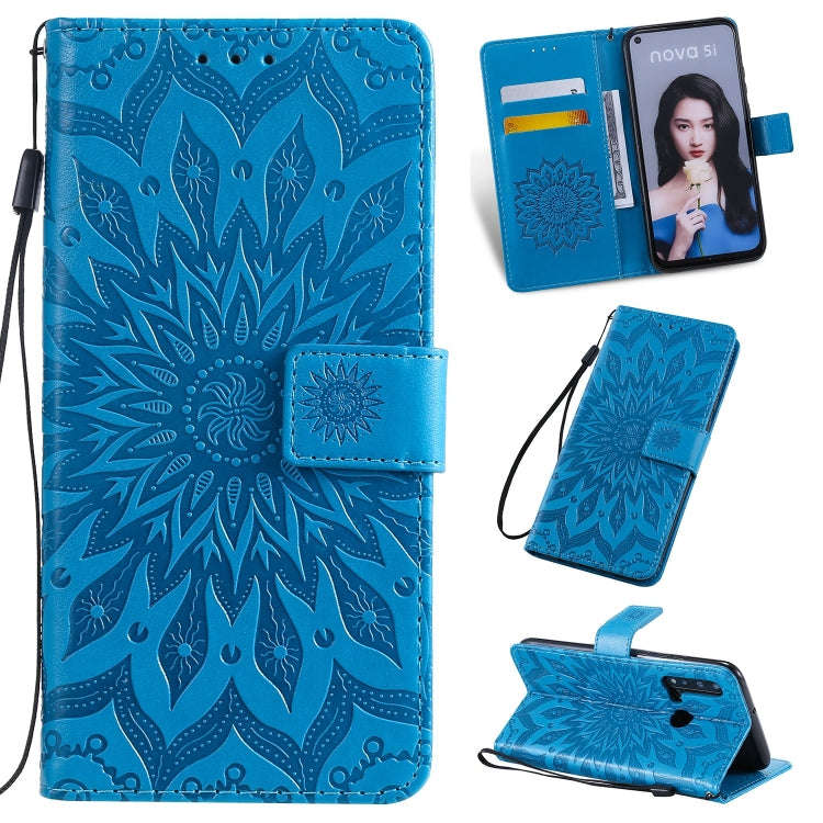 Pressed Printing Sunflower Pattern Horizontal Flip PU Leather Case for Huawei Nova 5i / P20 Lite ...