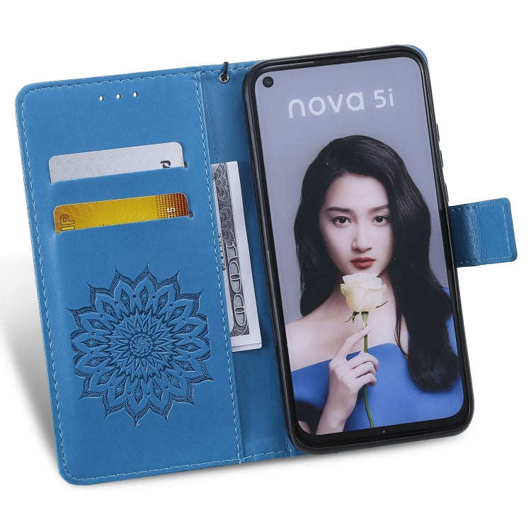 Pressed Printing Sunflower Pattern Horizontal Flip PU Leather Case for Huawei Nova 5i / P20 Lite ...
