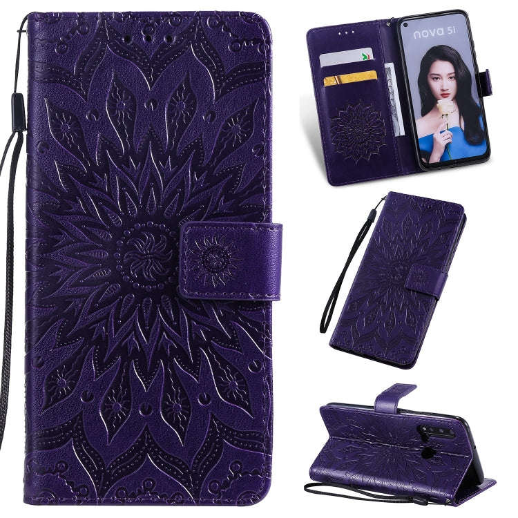 Pressed Printing Sunflower Pattern Horizontal Flip PU Leather Case for Huawei Nova 5i / P20 Lite ...
