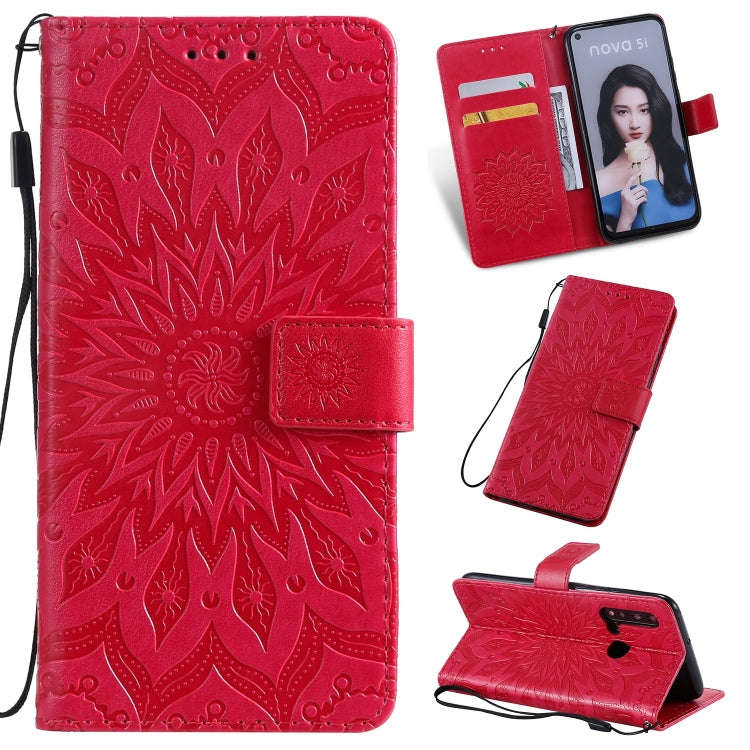 Pressed Printing Sunflower Pattern Horizontal Flip PU Leather Case for Huawei Nova 5i / P20 Lite ...