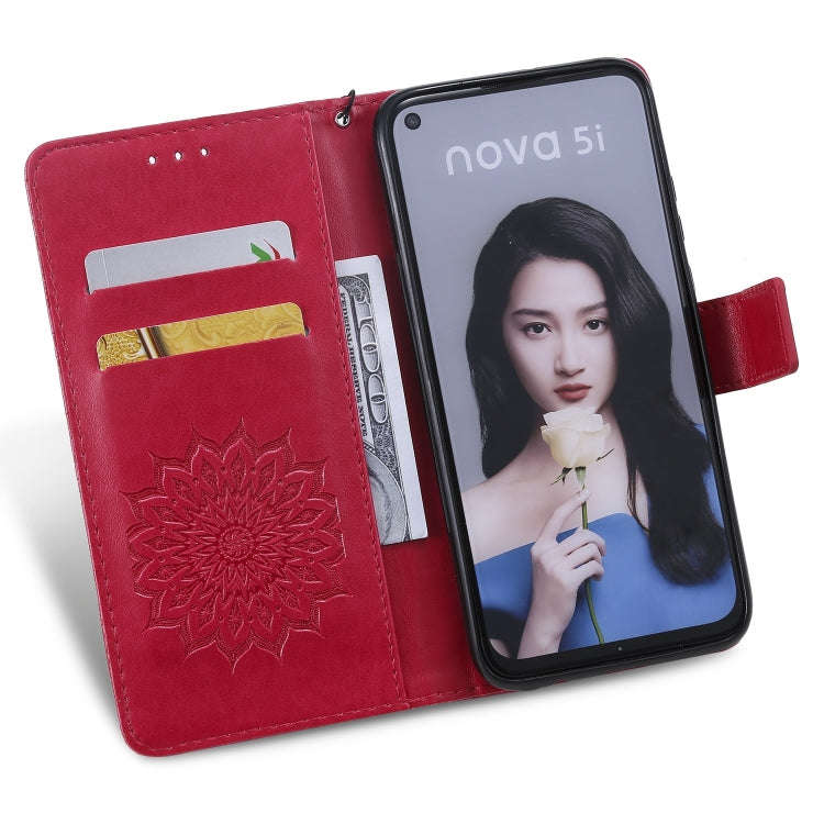 Pressed Printing Sunflower Pattern Horizontal Flip PU Leather Case for Huawei Nova 5i / P20 Lite ...