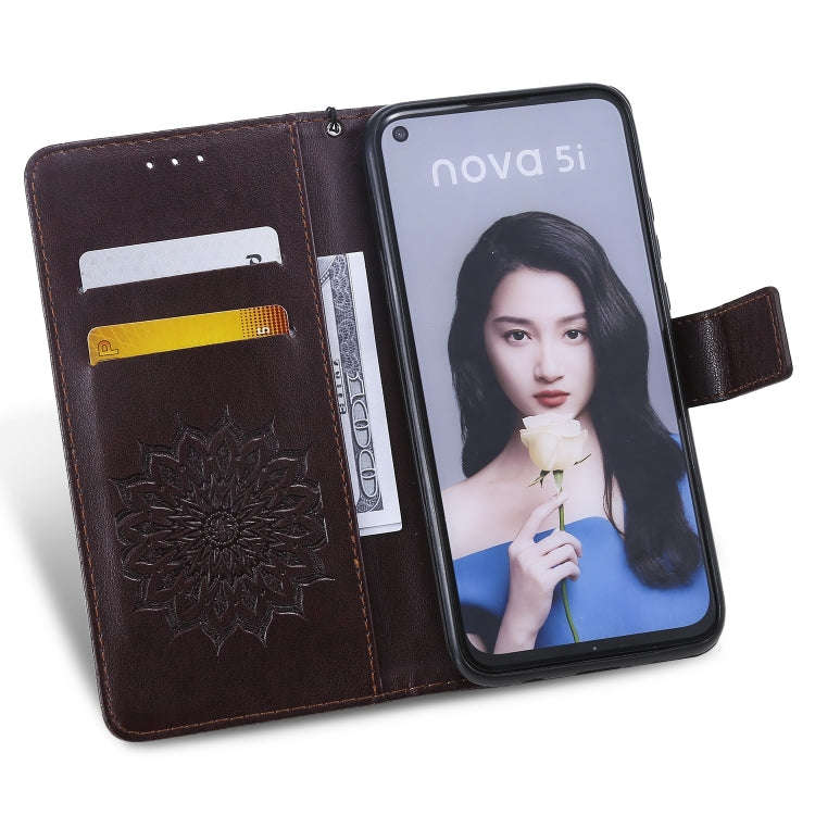 Pressed Printing Sunflower Pattern Horizontal Flip PU Leather Case for Huawei Nova 5i / P20 Lite ...