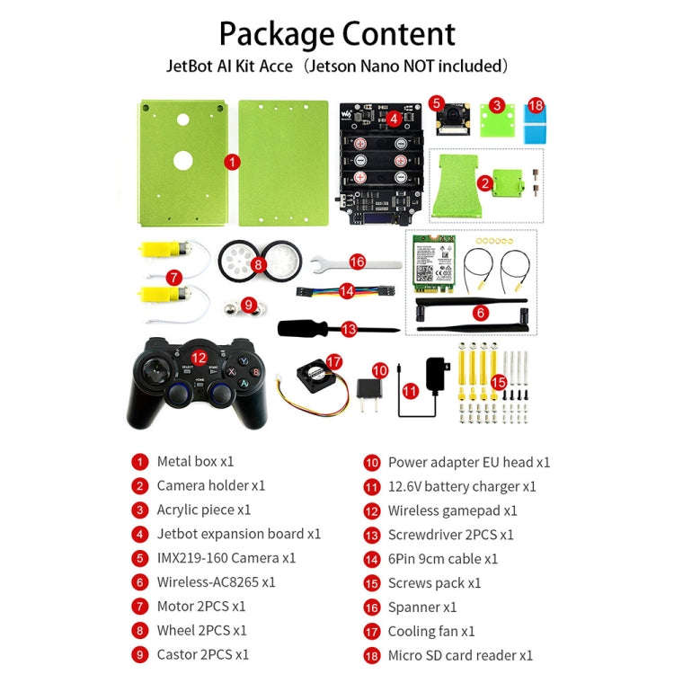 Waveshare JetBot AI Kit Accessories, Add-ons for Jetson Nano to Build JetBot, US Plug