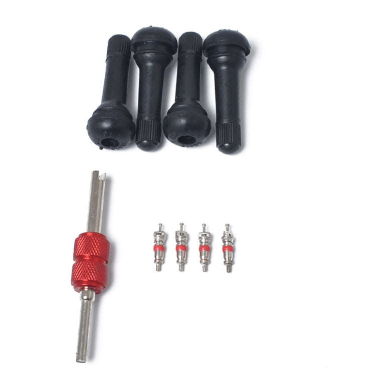 Snap-in Short Black Rubber Valve Stem (TR414) 4-Pack with Valve Core Wrench for Tubeless 0.453 In...