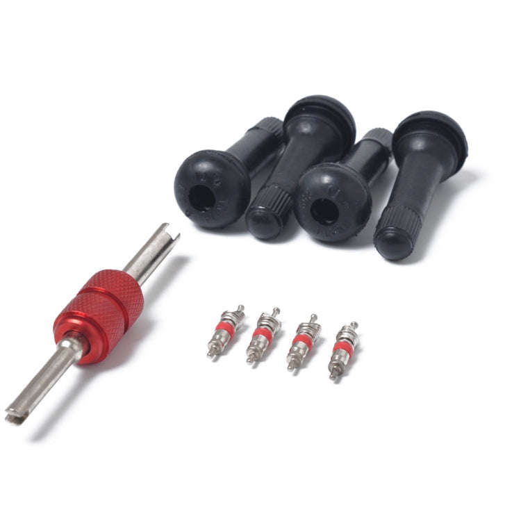 Snap-in Short Black Rubber Valve Stem (TR414) 4-Pack with Valve Core Wrench for Tubeless 0.453 In...