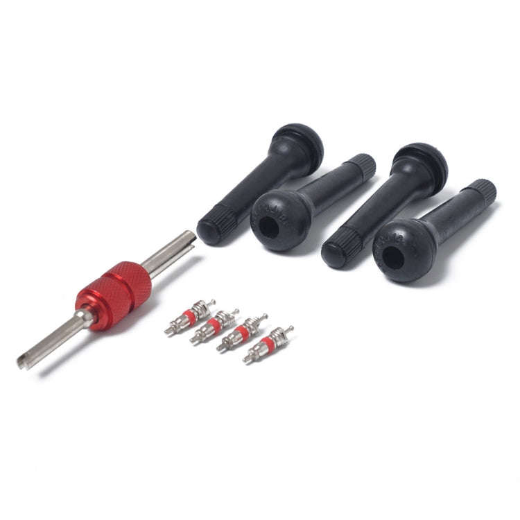 Snap-in Short Black Rubber Valve Stem (TR418) 4-Pack with Valve Core Wrench for Tubeless 0.453 In...