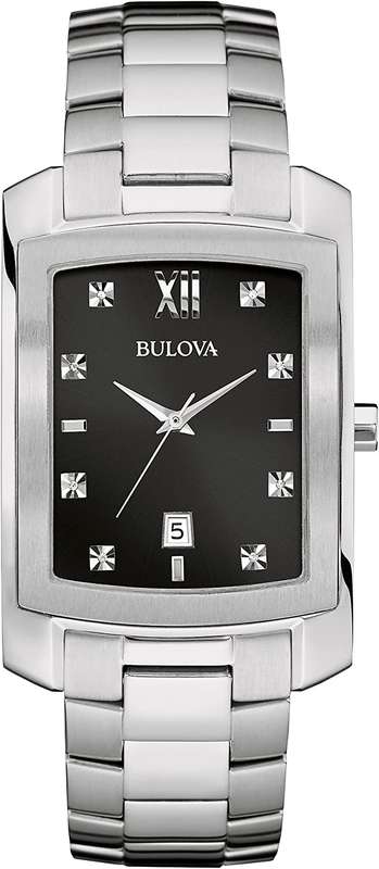Authentic BULOVA Diamond Accented Stainless Steel Mens Watch