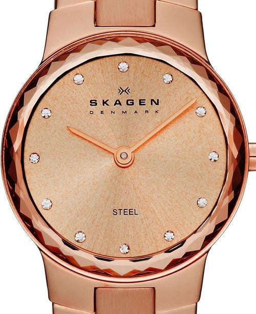 Authentic SKAGEN Denmark Ultra Slim Crystal Accented Rose Gold Ladies Watch