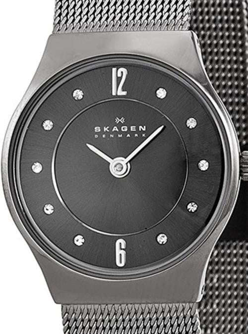 Authentic SKAGEN Denmark Ultra Slim Crystal Accented Titanium Ladies Watch