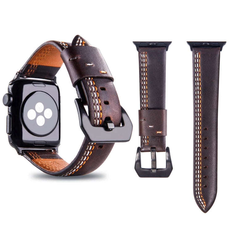 For Apple Watch Series 3 & 2 & 1 38mm Tiga Line Pattern PU Leather Wrist Watch Band (Coffee)