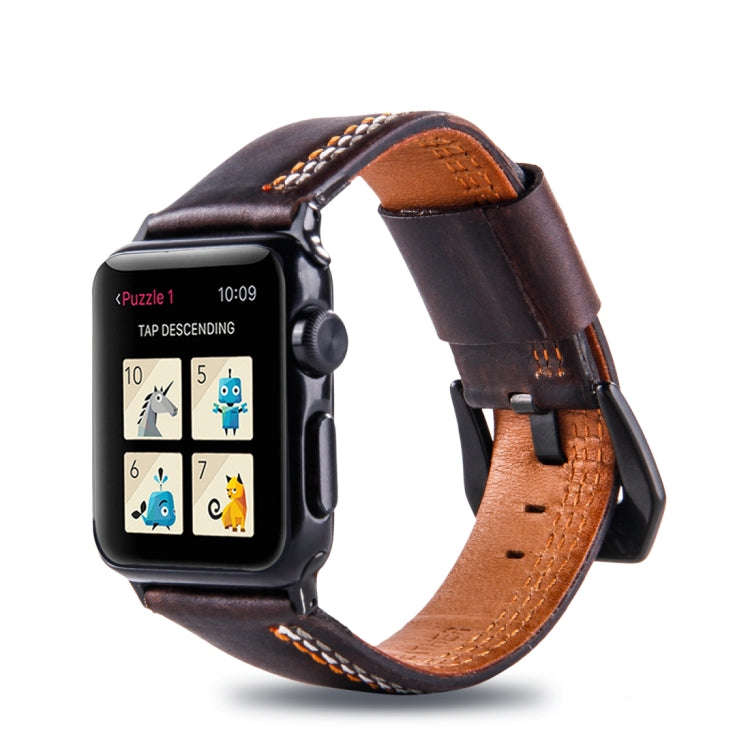 For Apple Watch Series 3 & 2 & 1 38mm Tiga Line Pattern PU Leather Wrist Watch Band (Coffee)