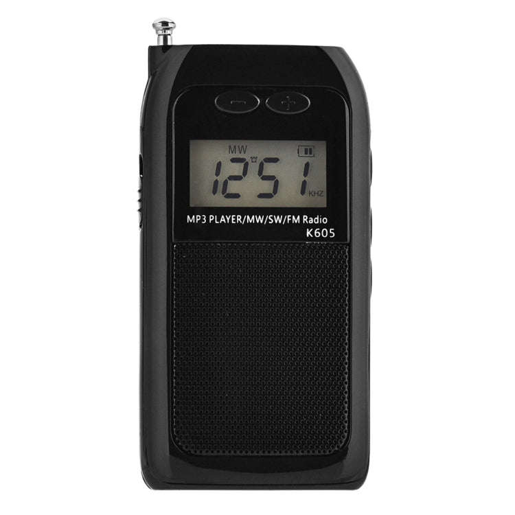 K-605 Portable FM / AM / SW Full Band Stereo Radio, Support TF Card (Black)