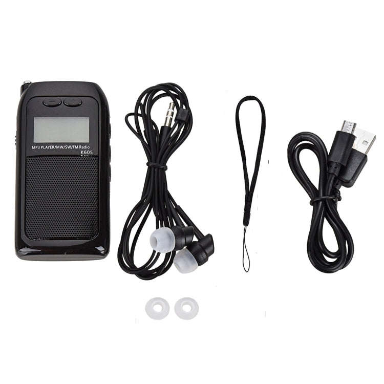 K-605 Portable FM / AM / SW Full Band Stereo Radio, Support TF Card (Black)