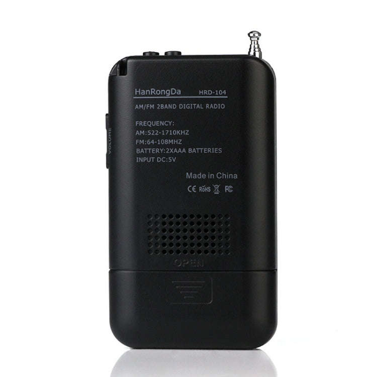 HRD-104 Mini Portable FM + AM Two Band Radio with Loudspeaker(Black)