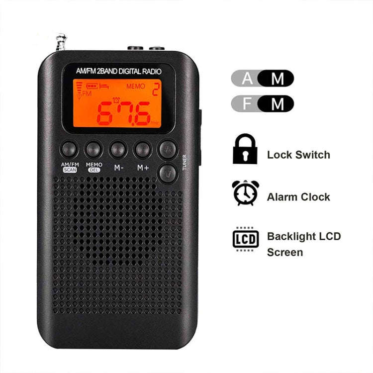 HRD-104 Mini Portable FM + AM Two Band Radio with Loudspeaker(Black)