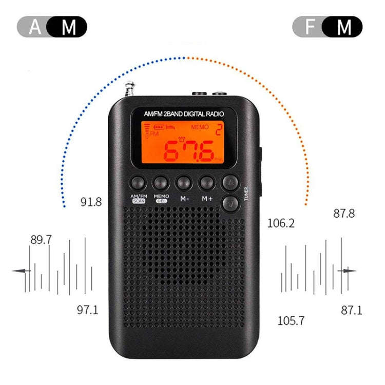 HRD-104 Mini Portable FM + AM Two Band Radio with Loudspeaker(Black)