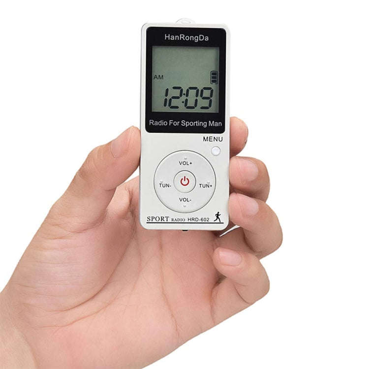 HRD-602 Digital Display FM AM Mini Sports Radio with Step Counting Function (White)