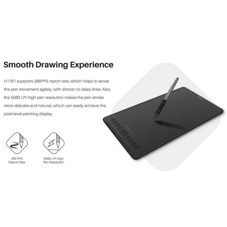 HUION H1161 5080 LPI Touch Strip Art Drawing Tablet for Fun, with Battery-free Pen & Pen Holder