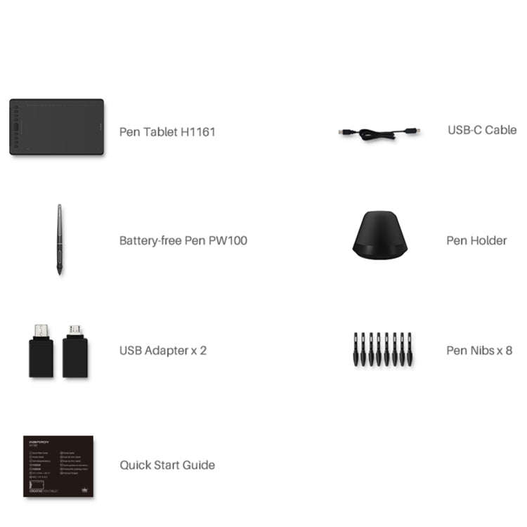 HUION H1161 5080 LPI Touch Strip Art Drawing Tablet for Fun, with Battery-free Pen & Pen Holder