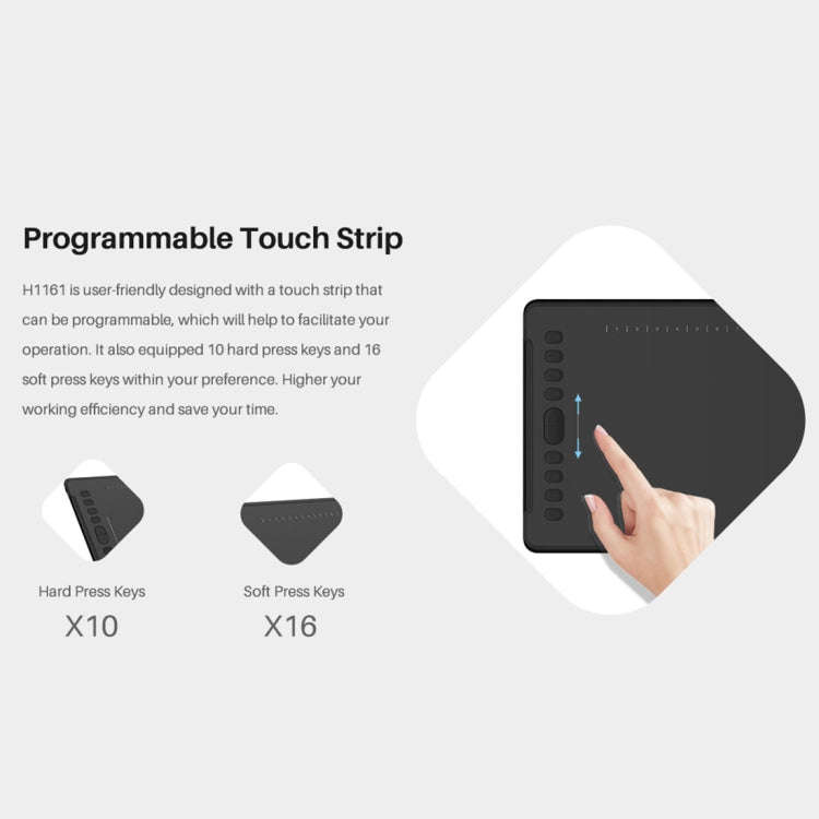 HUION H1161 5080 LPI Touch Strip Art Drawing Tablet for Fun, with Battery-free Pen & Pen Holder