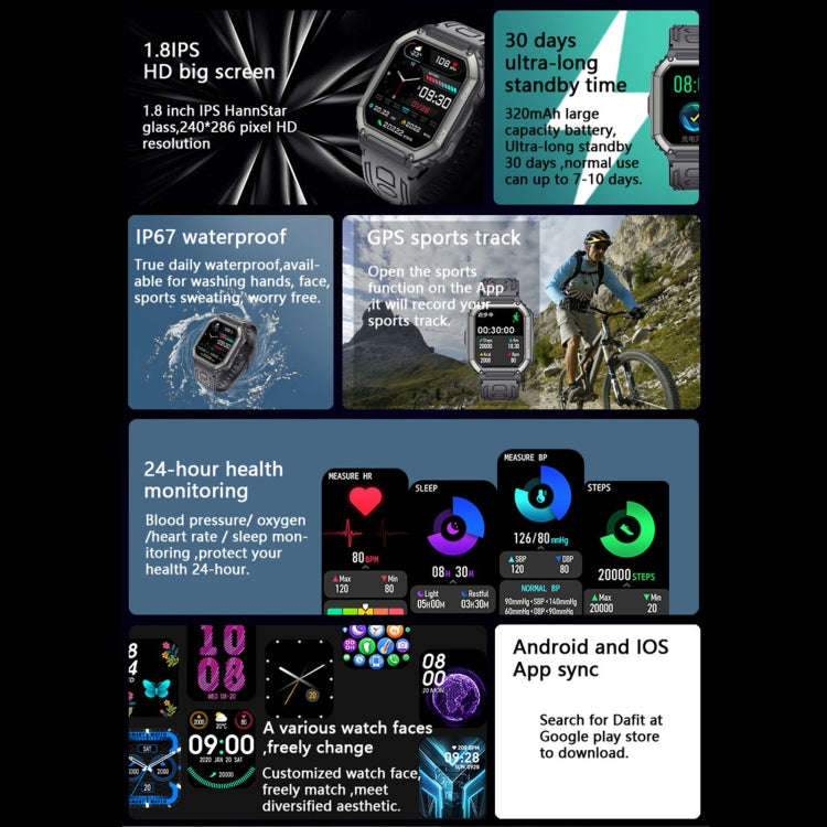 KR06 Waterproof Pedometer Sport Smart Watch, Support Heart Rate / Blood Pressure Monitoring / BT ...