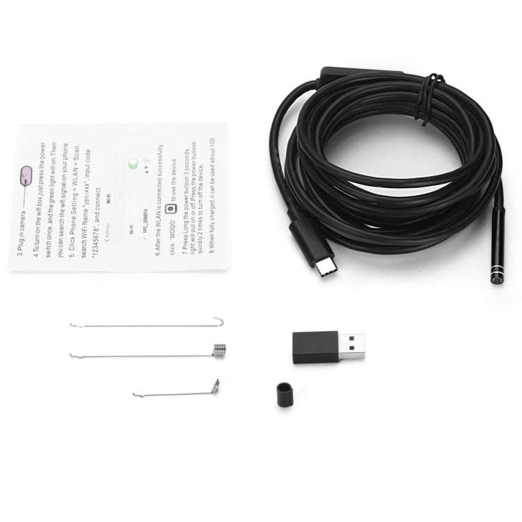 AN97 USB-C / Type-C Endoscope Waterproof IP67 Tube Inspection Camera with 8 LED & USB Adapter, Le...