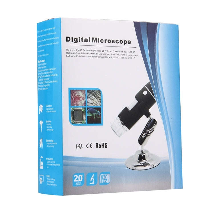 1000X Magnifier 0.3MP Image Sensor USB Digital Microscope with 8 LED & Professional Stand(Black)