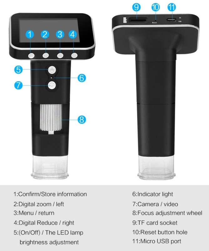 500X Zoom Magnifier 3MP Image Sensor USB Digital Microscope with 2.5 inch Screen & 8 LED & Profes...
