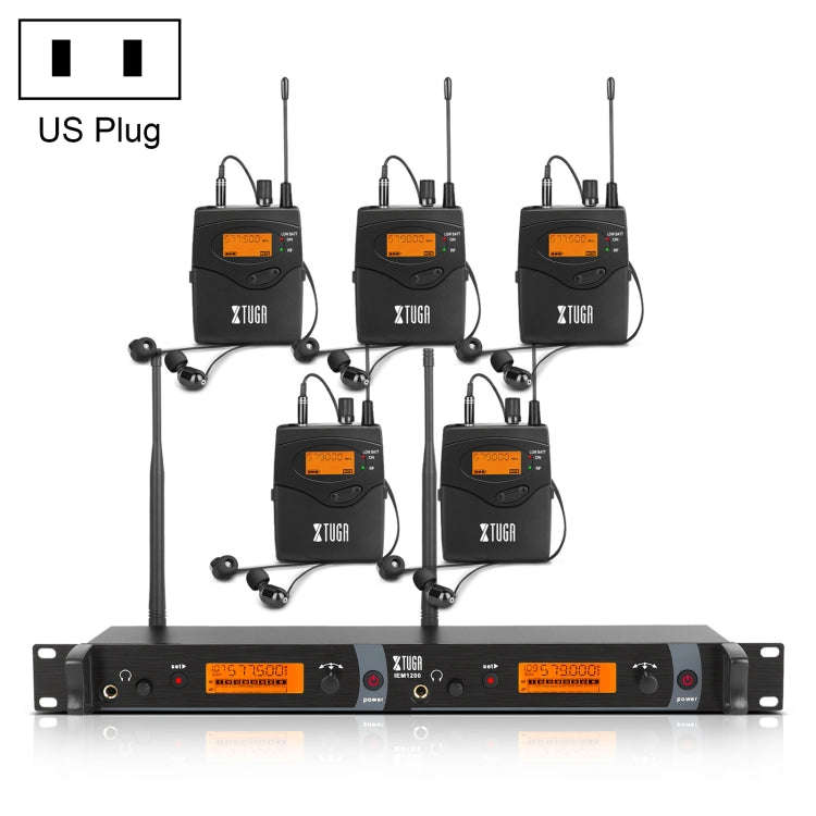 XTUGA IEM1200 Wireless Transmitter 5 Bodypack Stage Singer In-Ear Monitor System(US Plug)