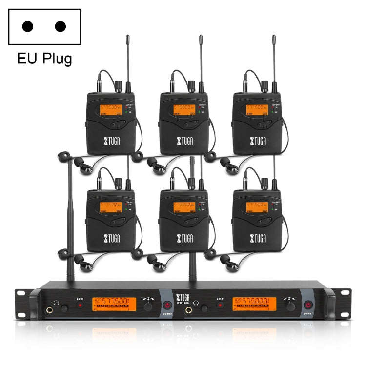 XTUGA IEM1200 Wireless Transmitter 6 Bodypack Stage Singer In-Ear Monitor System(EU Plug)