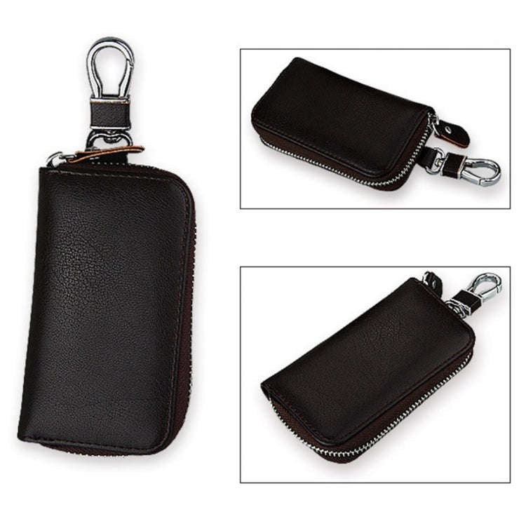 9092 Business Style Multifunctional Genuine Leather Zipper Car Key Bag(Coffee)