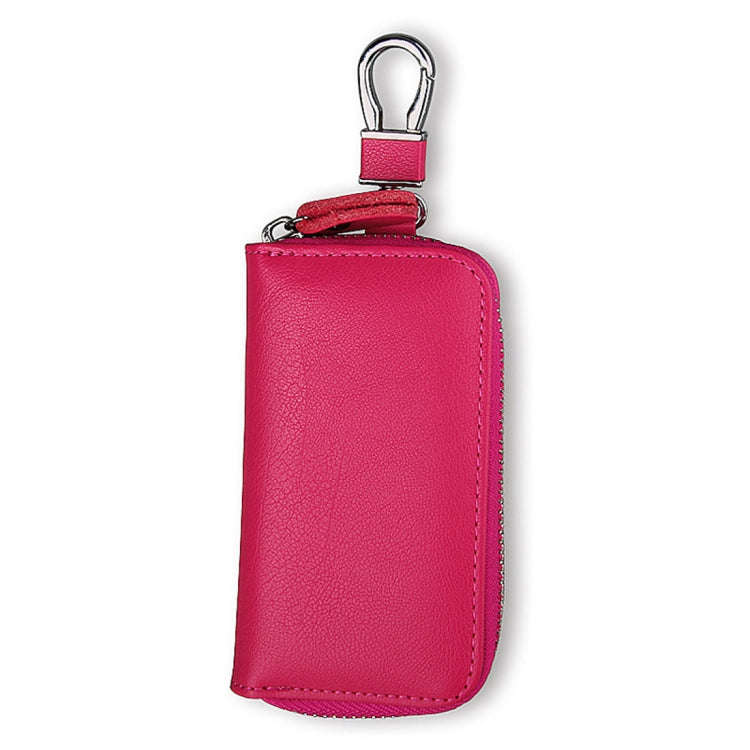 9092 Business Style Multifunctional Genuine Leather Zipper Car Key Bag(Magenta)