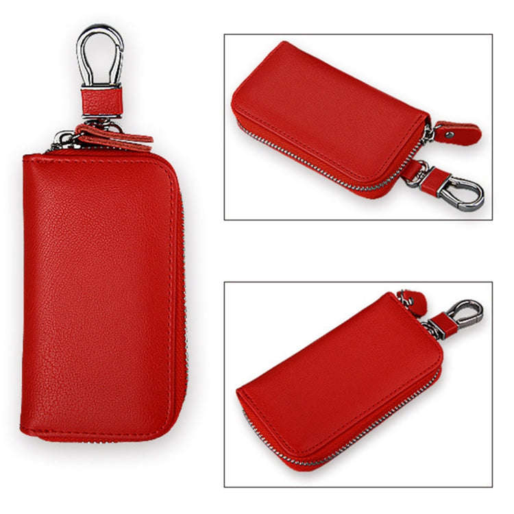 9092 Business Style Multifunctional Genuine Leather Zipper Car Key Bag(Red)