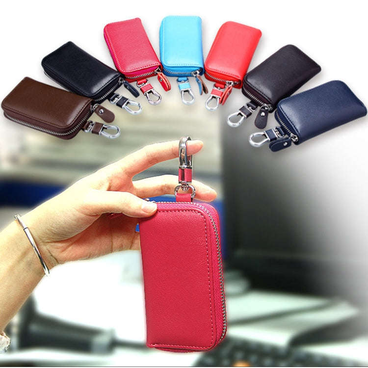 9092 Business Style Multifunctional Genuine Leather Zipper Car Key Bag(Blue)