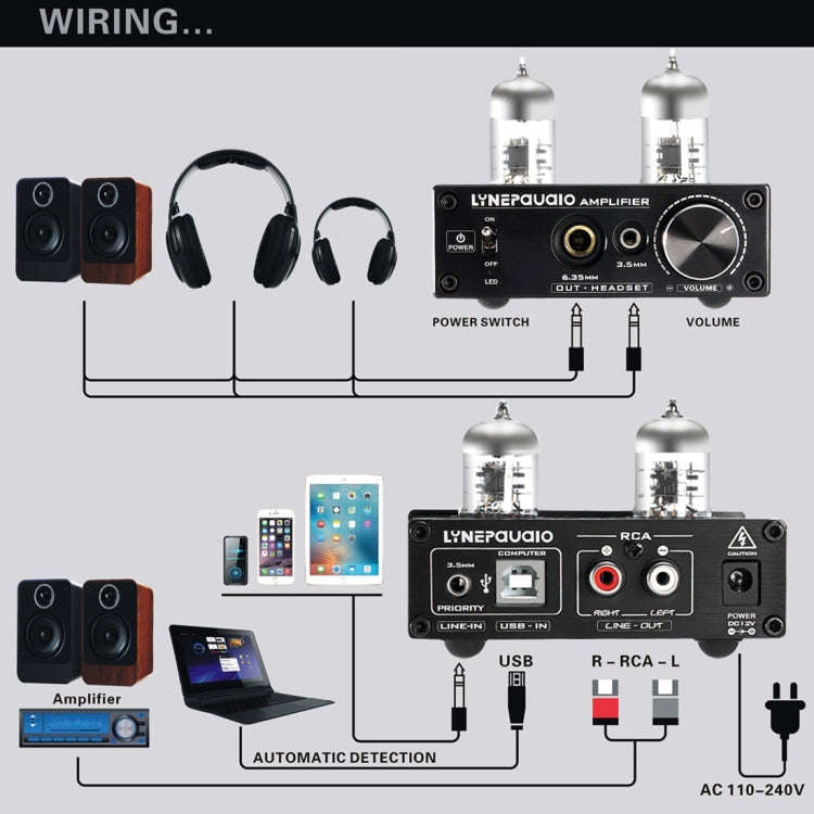 LINEPAUDIO A962 HiFi 6J9 Vacuum Tube Power Headphone Amplifier USB ASIO Sound Card(Black)