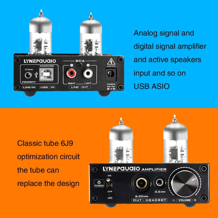 LINEPAUDIO A962 HiFi 6J9 Vacuum Tube Power Headphone Amplifier USB ASIO Sound Card(Black)