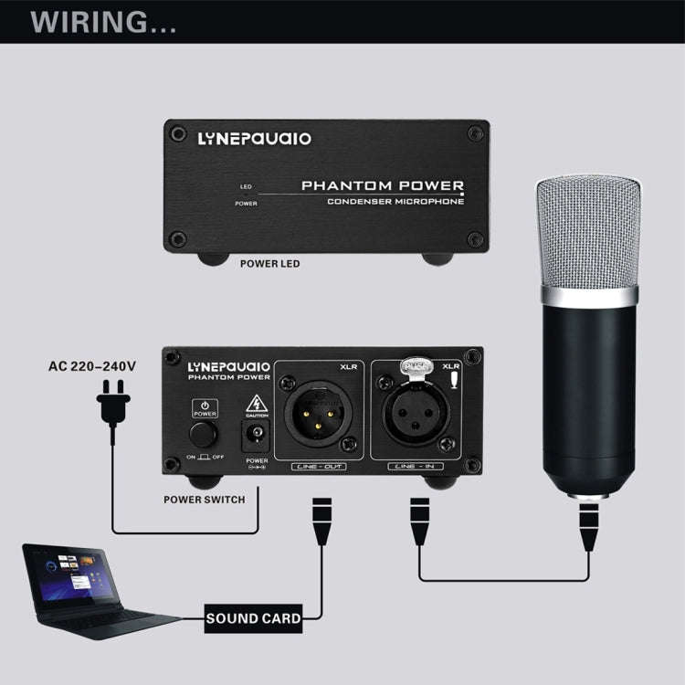 LINEPAUDIO A963 48V Pro Condenser Microphone Phantom Power Source(Black)