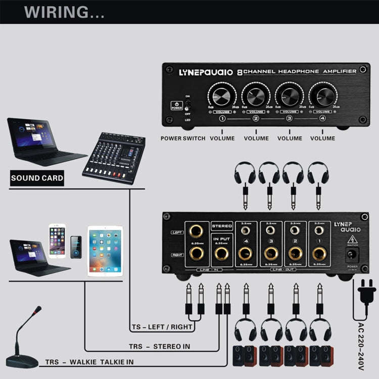 LINEPAUDIO A966 Pro Eight-channel Headphone Amplifier  Headphone Distributer Signal Amplifier(Black)