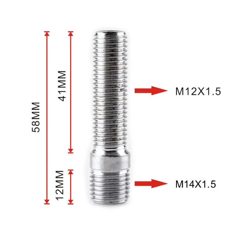 20 PCS 5.8cm Universal Car Modification Extended Wheels Stud Conversion M14x1.5 to M12x1.5 Screw ...