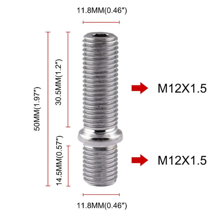 20 PCS 5cm Universal Car Modification Extended Wheels Stud Conversion M12x1.5 to M12x1.5 Screw Ad...
