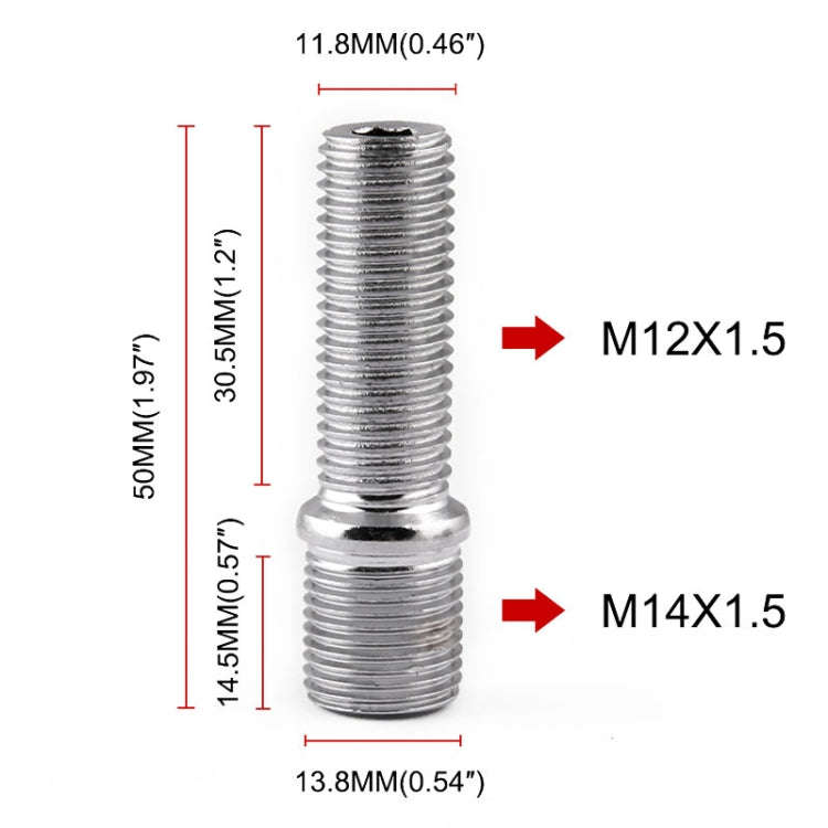 20 PCS 5cm Universal Car Modification Extended Wheels Stud Conversion M14x1.5 to M12x1.5 Screw Ad...