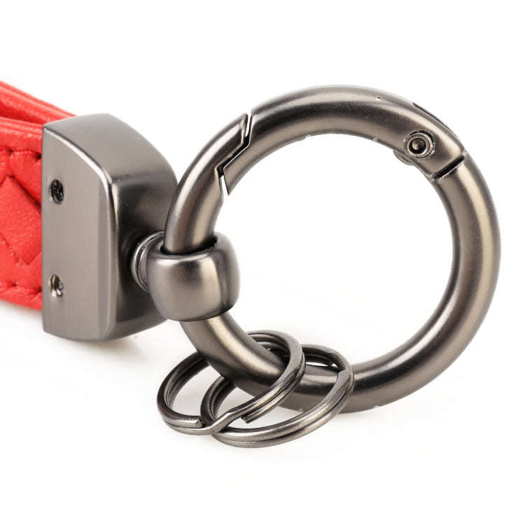 Car Metal + Braided Leather Key Ring Keychain (Dark Green)