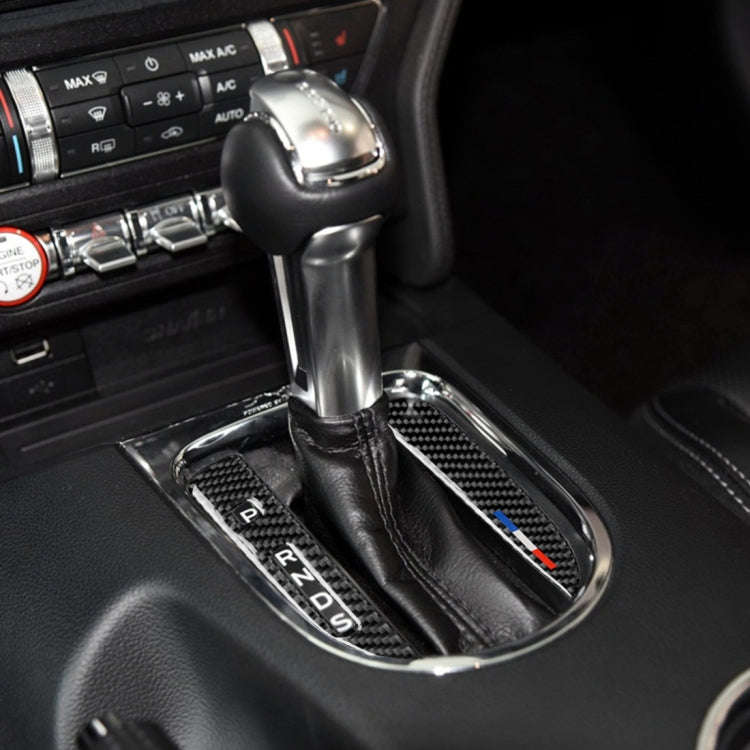 2 PCS Car USA Color Carbon Fiber Gearshift Panel Decorative Sticker for Ford Mustang 2015-2017, L...