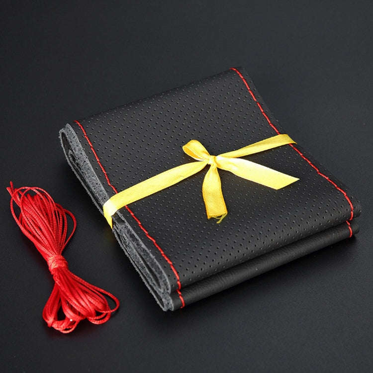 Four Seasons Genuine Leather Hand-stitched Car Adaptation Steering Wheel Cover for 38cm Steering ...