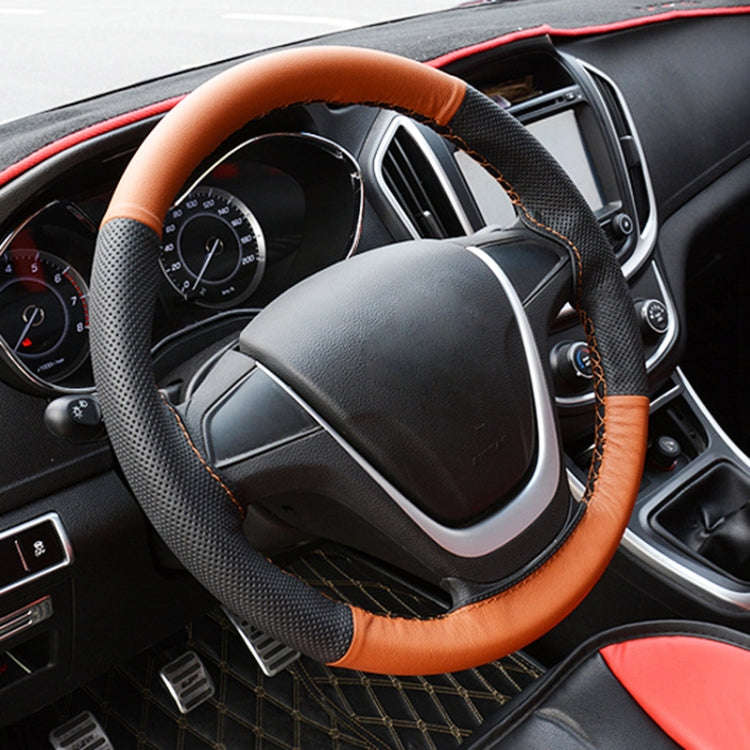 Four Seasons Genuine Leather Hand-stitched Car Adaptation Steering Wheel Cover for 38cm Steering ...
