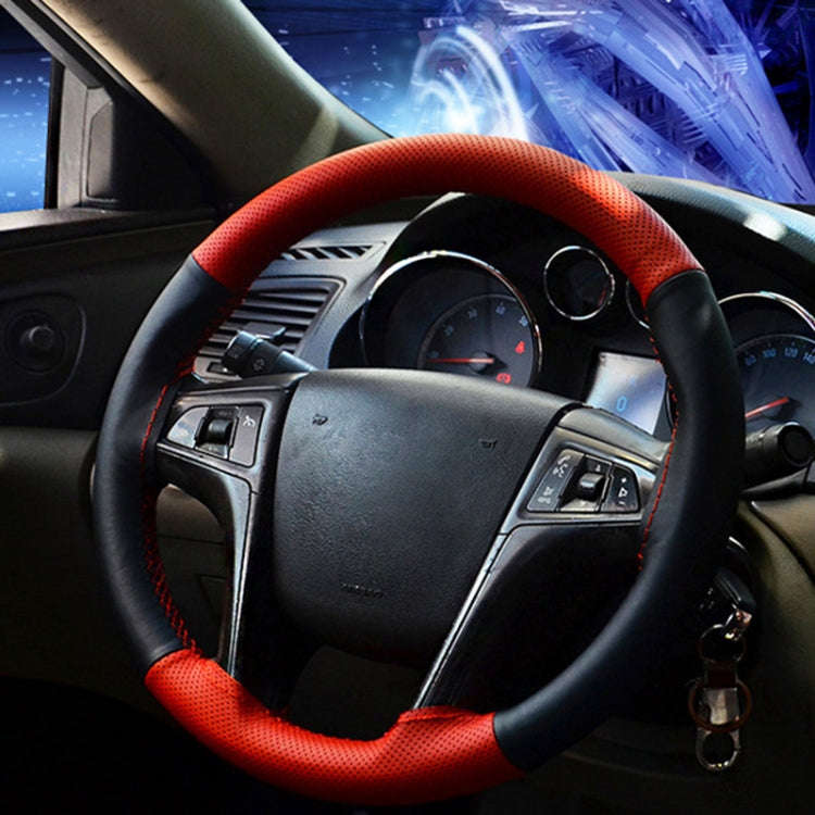 Four Seasons Genuine Leather Hand-stitched Car Adaptation Steering Wheel Cover for 38cm Steering ...