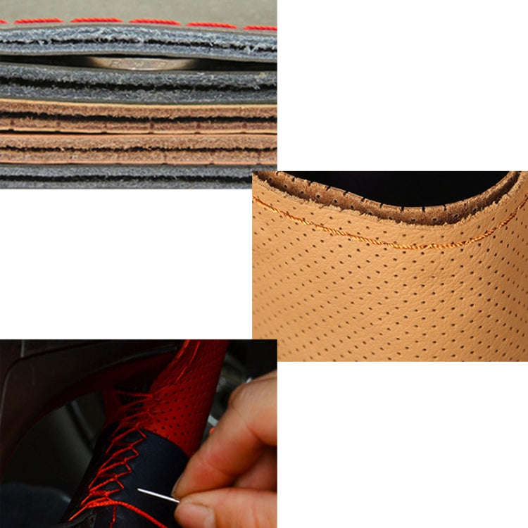 Four Seasons Genuine Leather Hand-stitched Car Adaptation Steering Wheel Cover for 38cm Steering ...